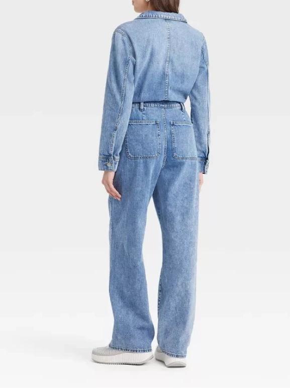 Long Sleeve Utility Baggy Denim Jumpsuit