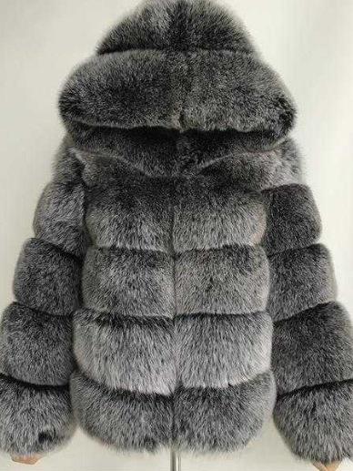 Mid-length Eco-friendly Fox Fur Hooded Jacket