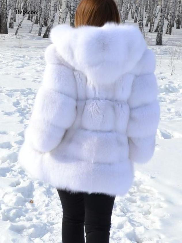 Mid-length Eco-friendly Fox Fur Hooded Jacket