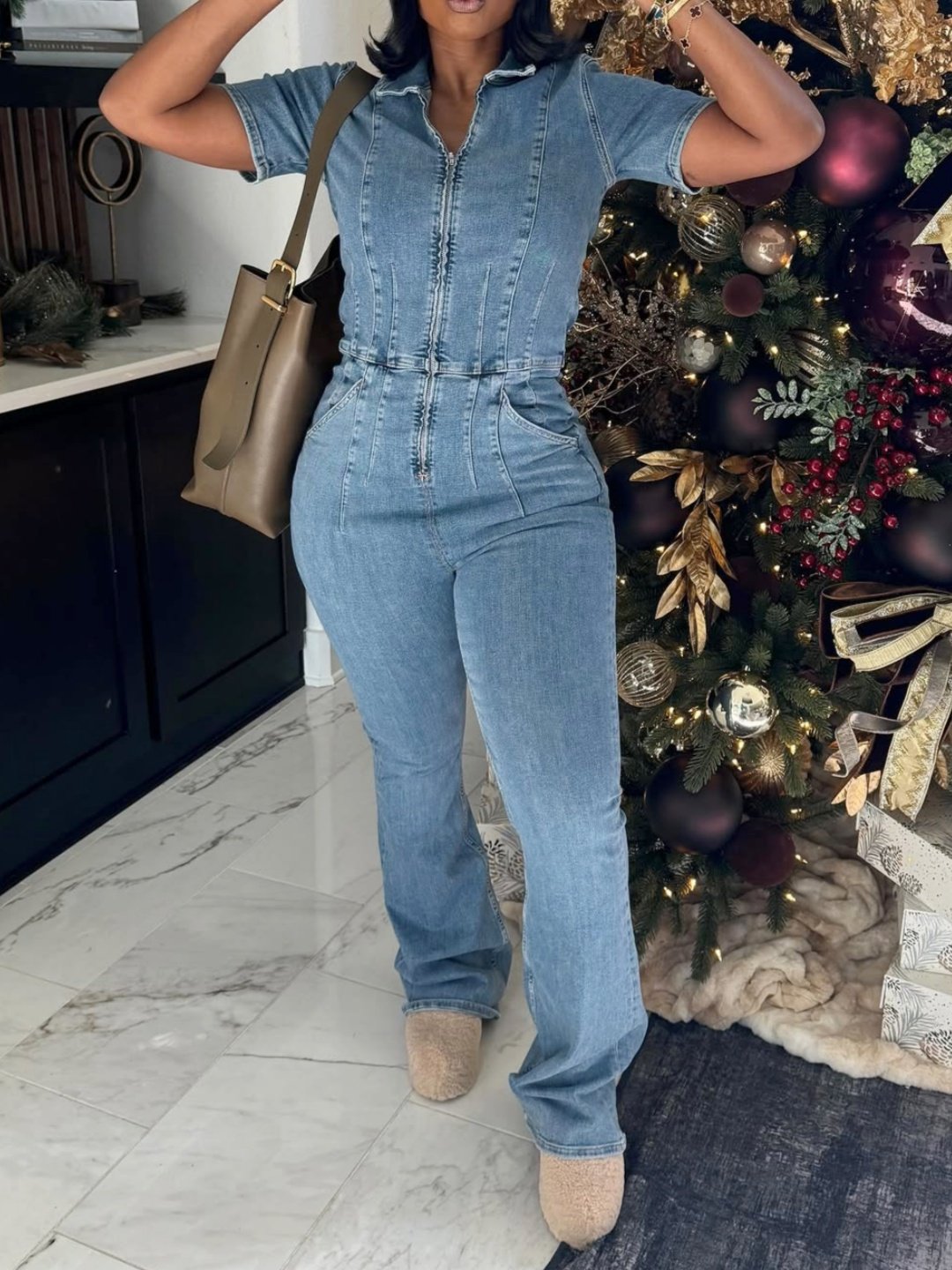 Flared Denim Jumpsuit