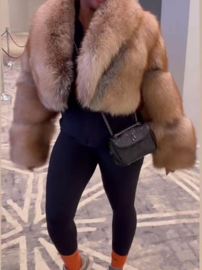 Brown And Grey Eco-friendly Fur Cropped Jacket