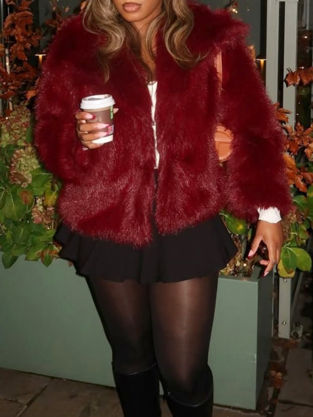 Burgundy Short Faux Fur Jacket