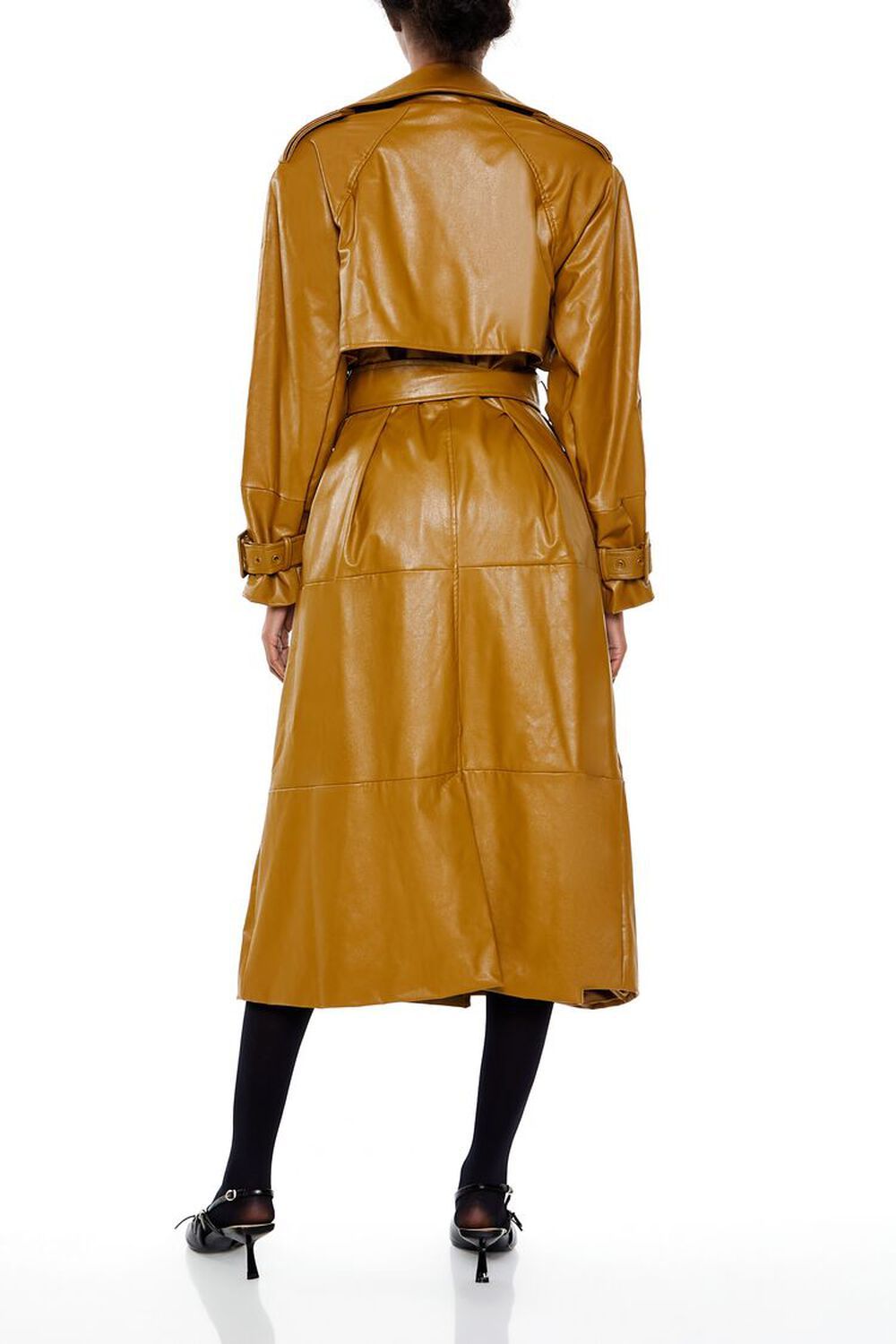 Belted Faux Leather Trench Coat