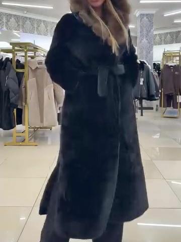 Large Fur Collar Long Eco-Friendly Euro Mink Coat