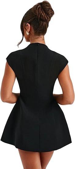 Deep V Neck Zipper A-line Mini Dress