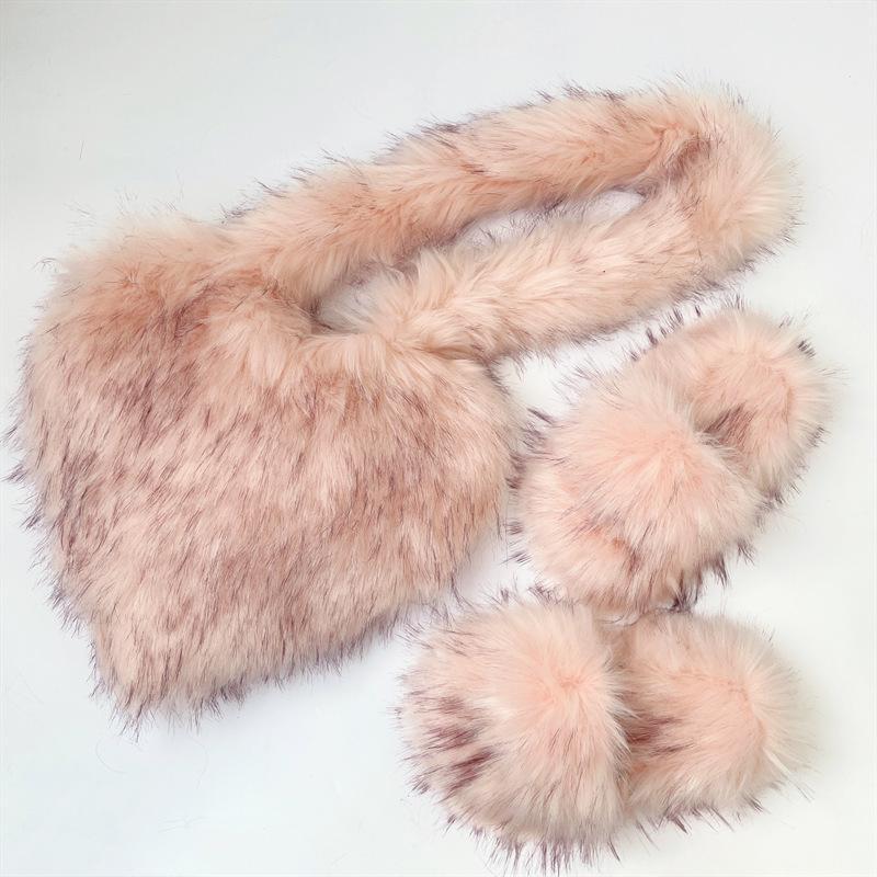 Faux Fur Slides With Matching Heart Shaped Crossbody Bag