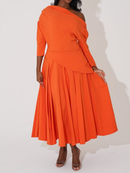 Slant Shoulder Waist Elegant Maxi Dress