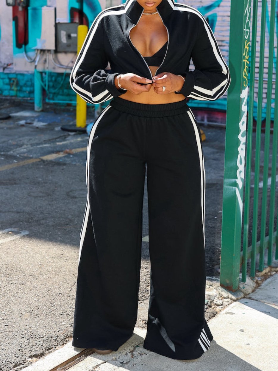 Striped Jacket And Wide-leg Pants Suit