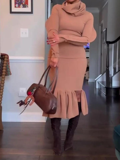Turtleneck Sweater High Waist Pencil Skirt 2pc Set