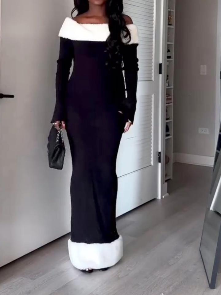 Black And White Contrast Knit Maxi Dress