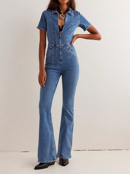 Flared Denim Jumpsuit