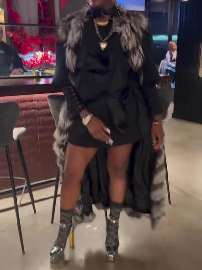 Eco-Friendly Silver Fox Full Length Vest