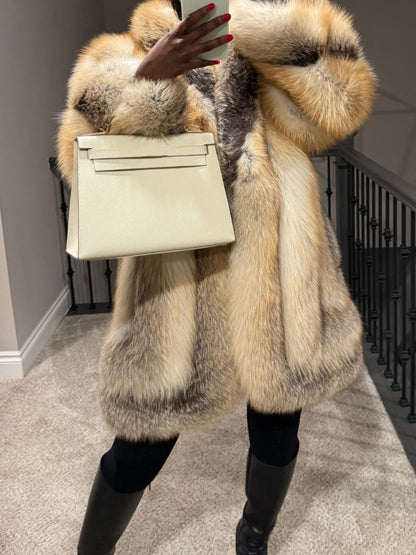 Eco-friendly Silver Fox Fur Mid-Length Coat