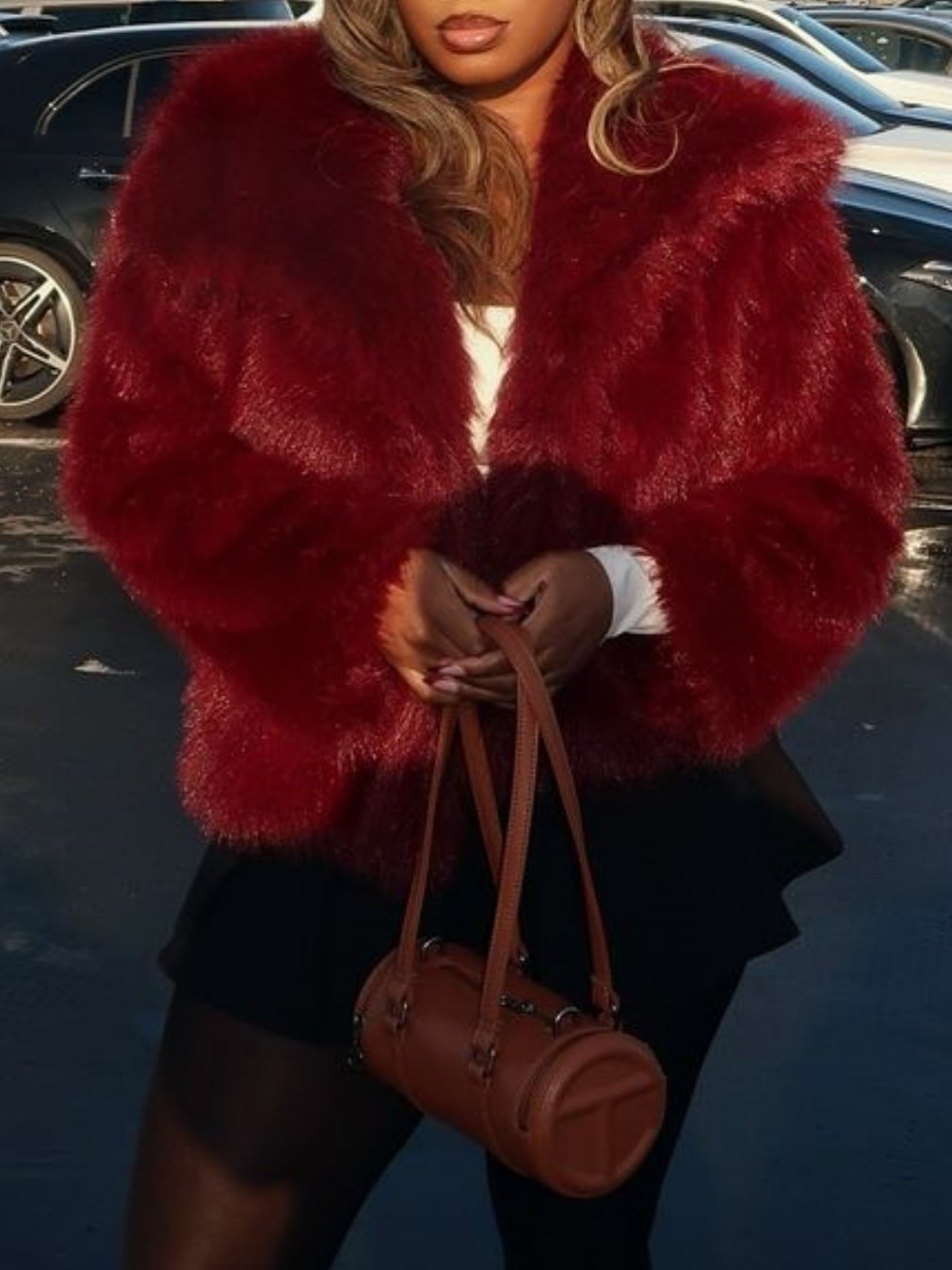 Burgundy Short Faux Fur Jacket