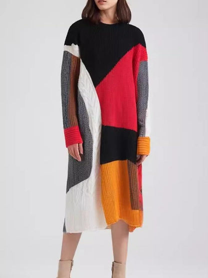 Gorgeous Color-blocked Knit Sweater Dress
