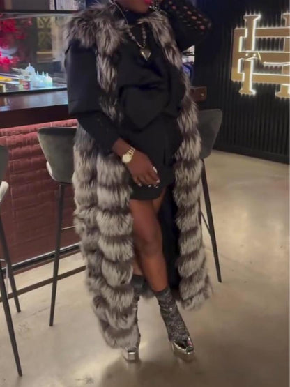 Eco-Friendly Silver Fox Full Length Vest