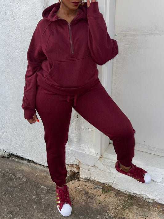 Burgundy Casual Jogger Set