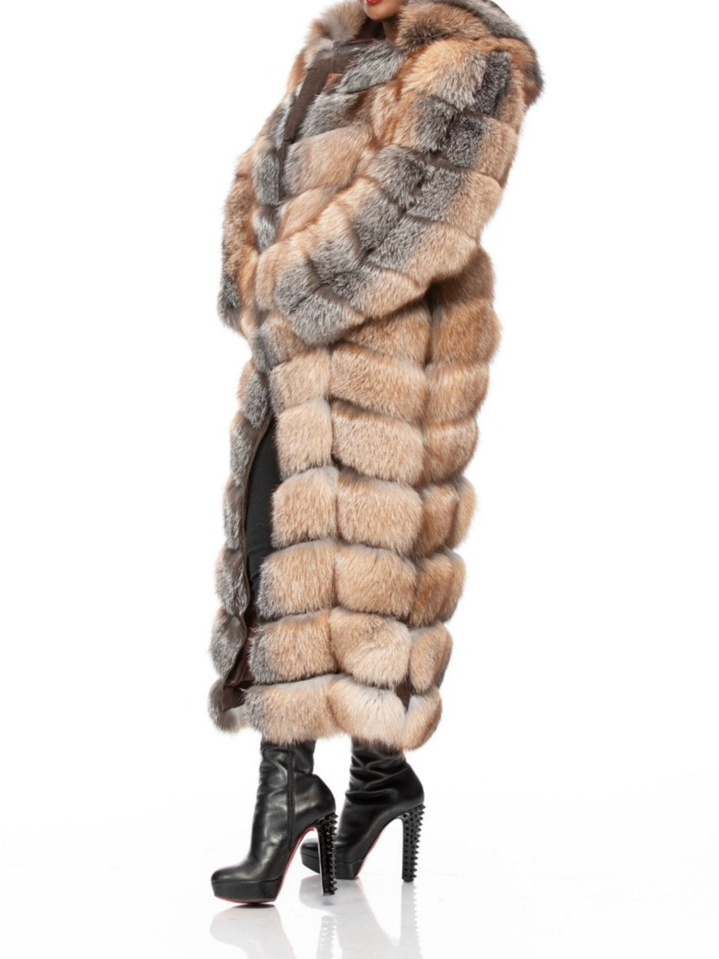 Long Eco-friendly Fox Fur Hooded Coat