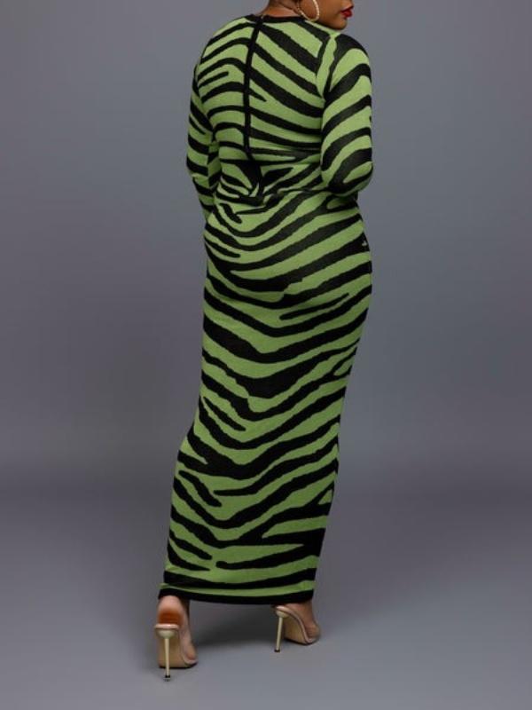 Black & White Zebra Print Knit Midi Dress