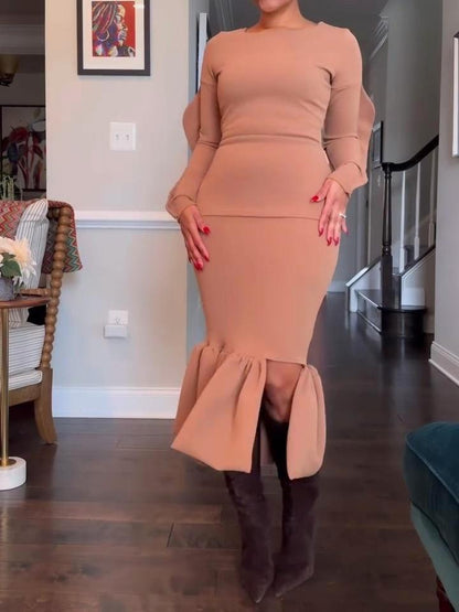 Turtleneck Sweater High Waist Pencil Skirt 2pc Set