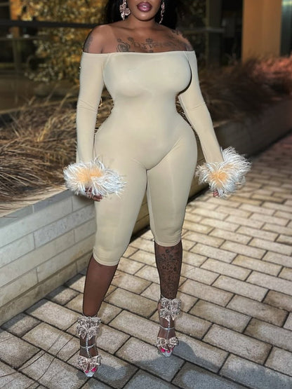 Sexy Feather Sleeve Bodysuit