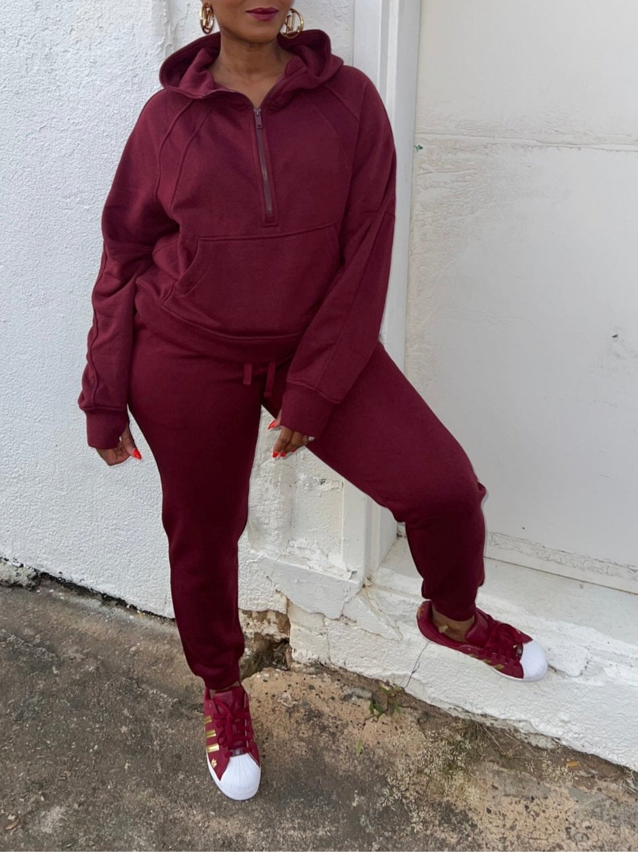 Burgundy Casual Jogger Set