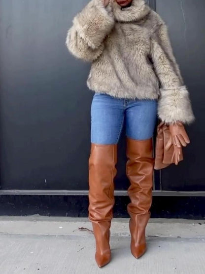 Fashionable Faux Fur Pullover Top