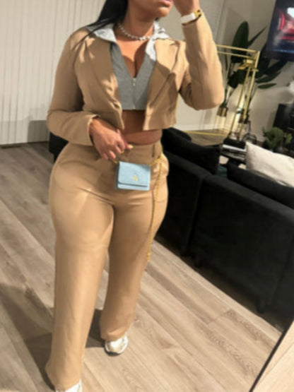 Cropped Jacket And High-waisted Pants Two-piece Set