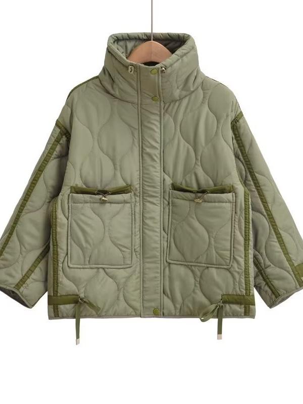 Stand Collar Diamond Quilted Jacket