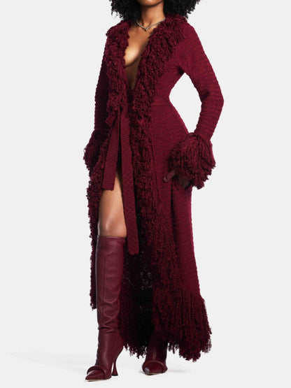 Fashionable Fringed Knitted Cardigan Coat