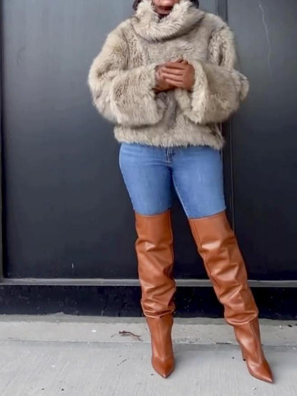 Fashionable Faux Fur Pullover Top
