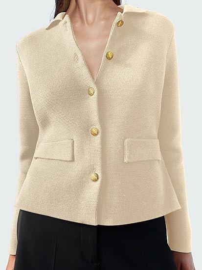 Long Sleeve Cropped Knit Blazer Button Jacket