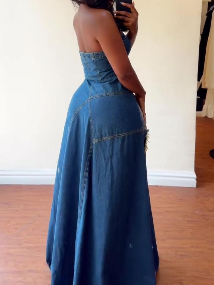 Denim Patch Maxi Dress