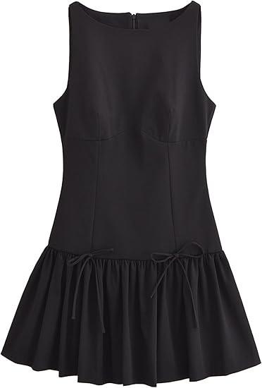 Pullover Round Neck Bow Zipper Back Mini Dress