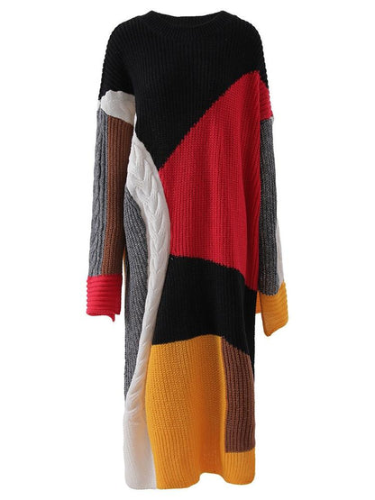 Gorgeous Color-blocked Knit Sweater Dress