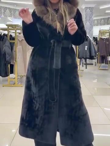 Large Fur Collar Long Eco-Friendly Euro Mink Coat