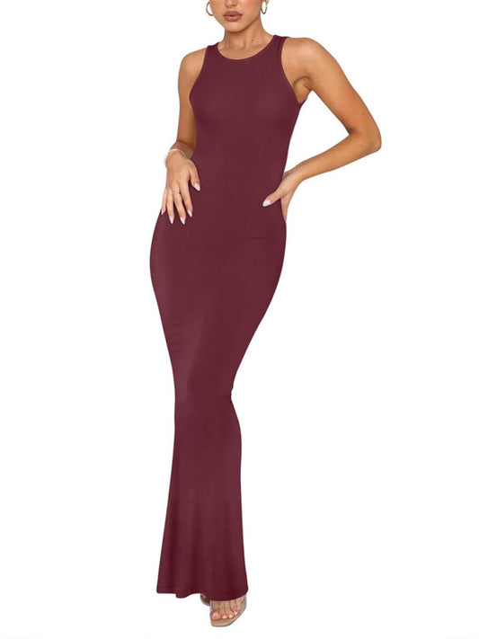 Elegant Sleeveless Halter Neck Bodycon Maxi Dress