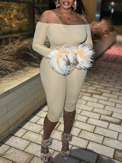 Sexy Feather Sleeve Bodysuit