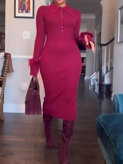 Feather Cuff Knit Dress