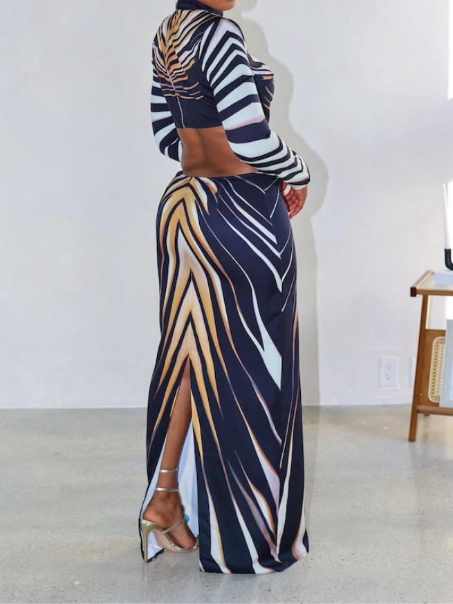 Striped Waist-baring Maxi Dress