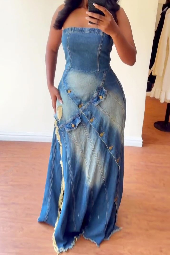 Denim Patch Maxi Dress