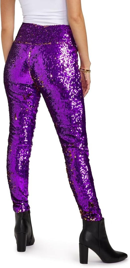 Comfortable Mid And High Waisted Stretch Sequin Leggings