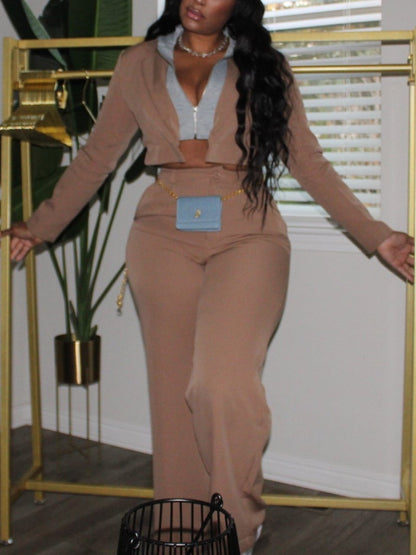 Cropped Jacket And High-waisted Pants Two-piece Set