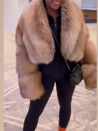 Brown And Grey Eco-friendly Fur Cropped Jacket