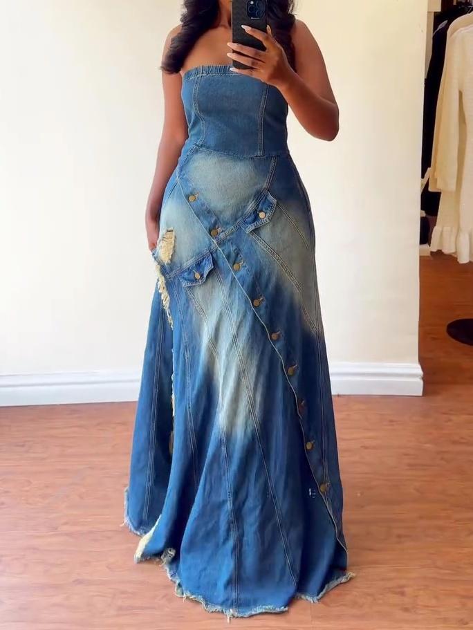 Denim Patch Maxi Dress