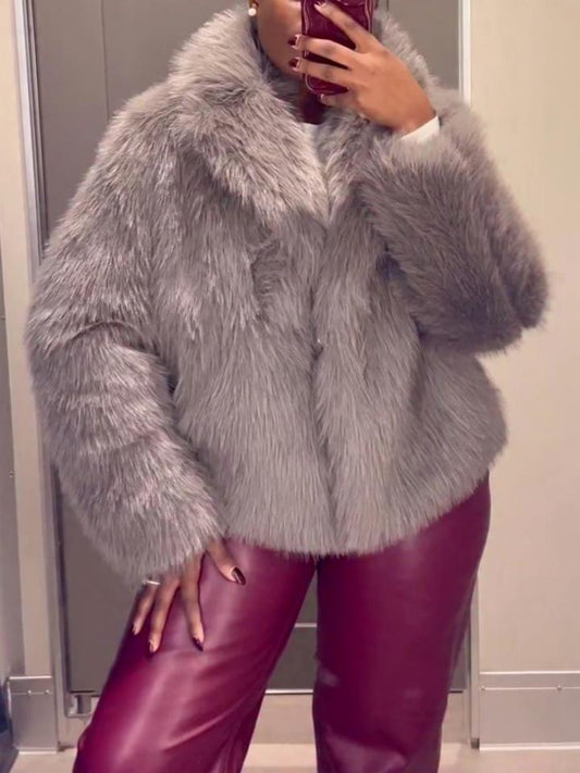 Women's Lapel Faux Fur Jacket Coat