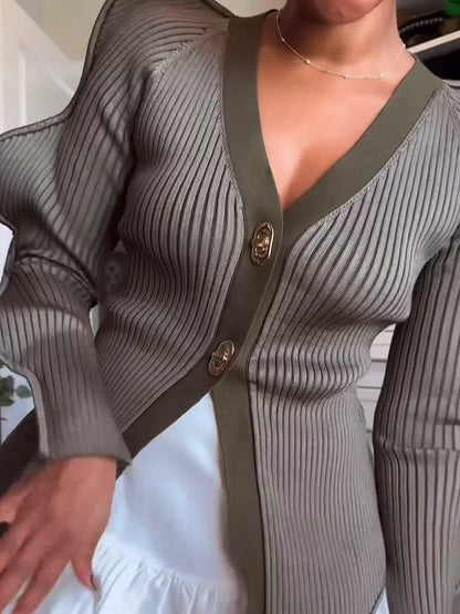 Skinny V-Neck Knitted Cardigan