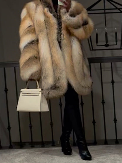 Eco-friendly Silver Fox Fur Mid-Length Coat
