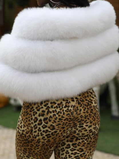 Faux Fox Fur Shawl Three-Section Horizontal Stripe Cape