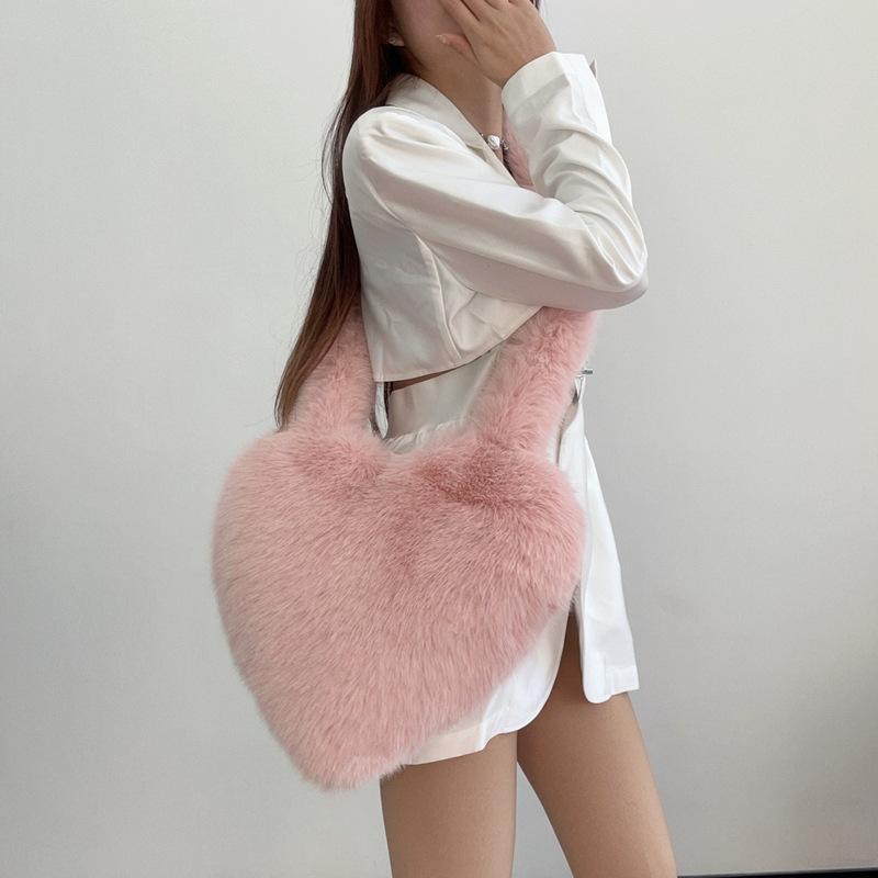 Fuzzy Heart Bag Faux Fur Crossbody Purse